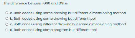 Solved The difference between G90 and G91 is O a. Both codes | Chegg.com