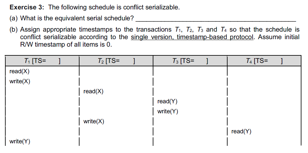 Exercise 3: The following schedule is conflict | Chegg.com