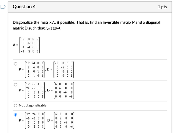 Solved Diagonalize the matrix A, if possible. That is, find | Chegg.com