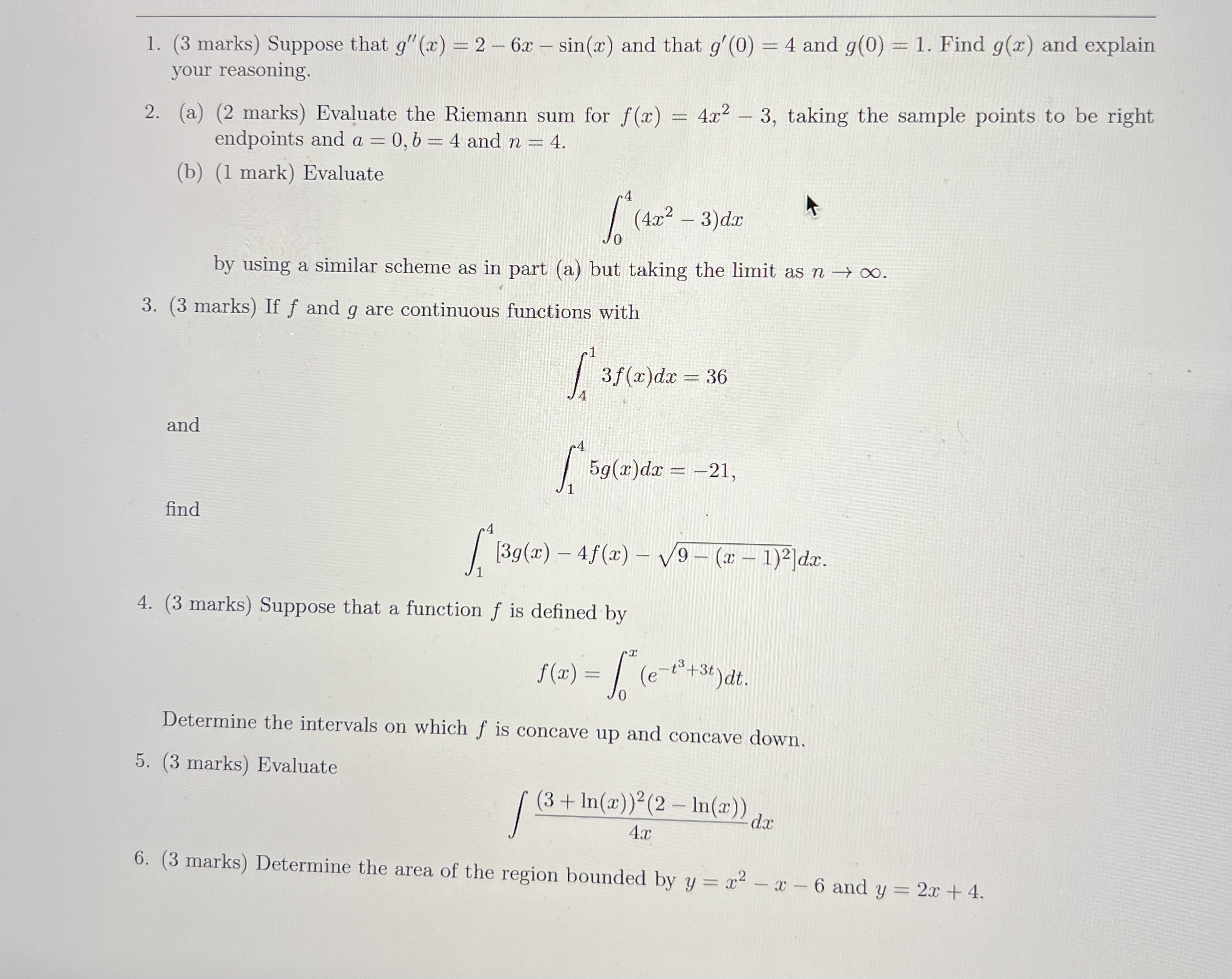 Solved 1 3 Marks Suppose That G′′x2−6x−sinx And That 6054