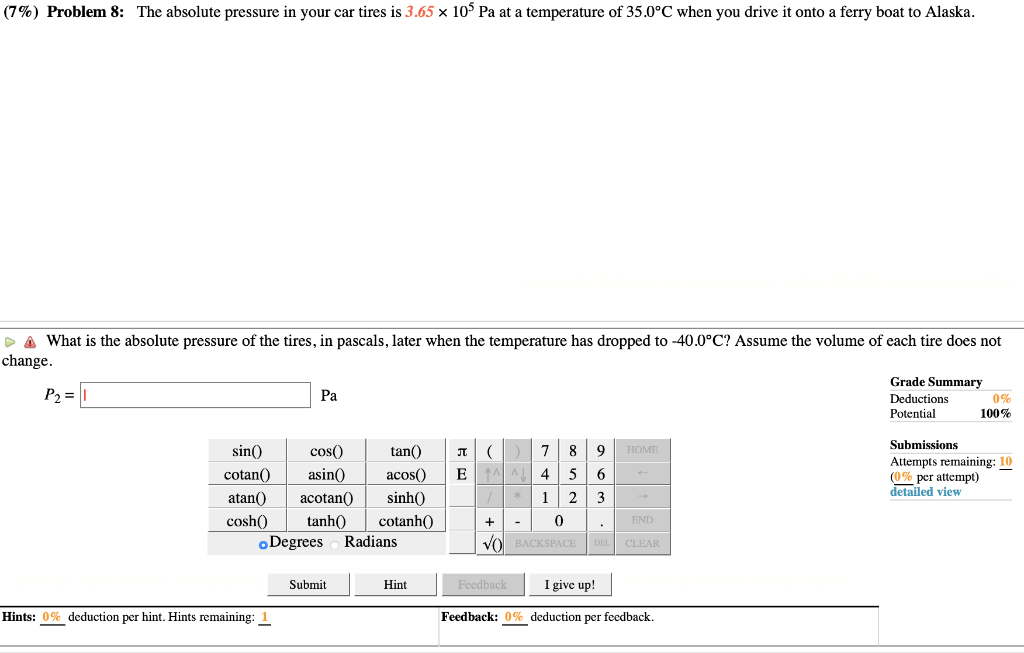 Solved (7) Problem 8 The absolute pressure in your car