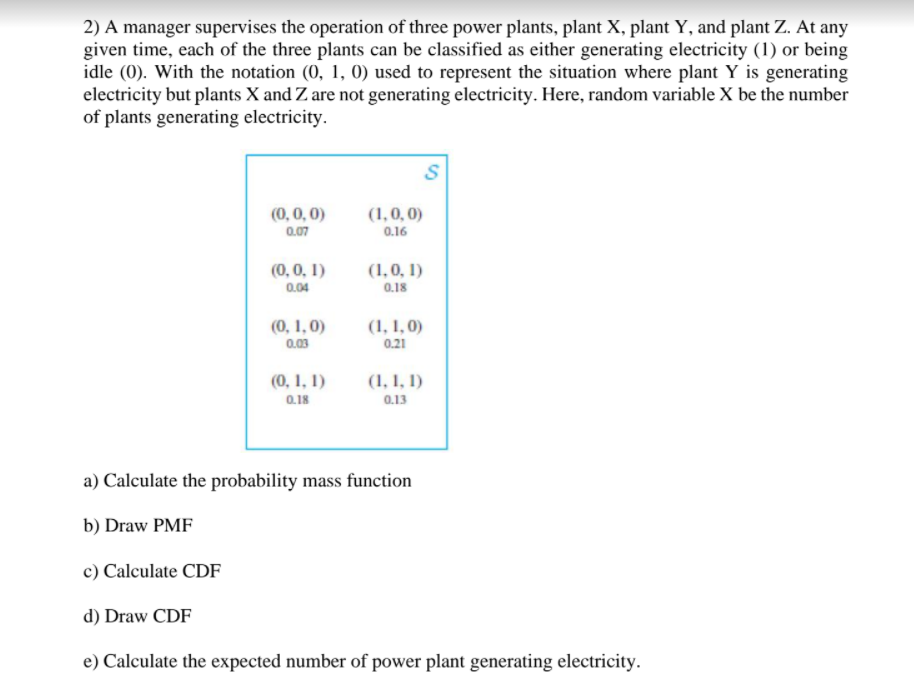 Solved 2) A manager supervises the operation of three power | Chegg.com