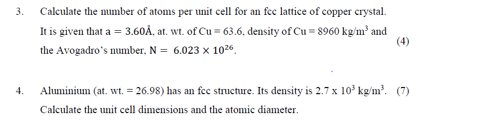 Solved 3. Calculate the number of atoms per unit cell for an | Chegg.com