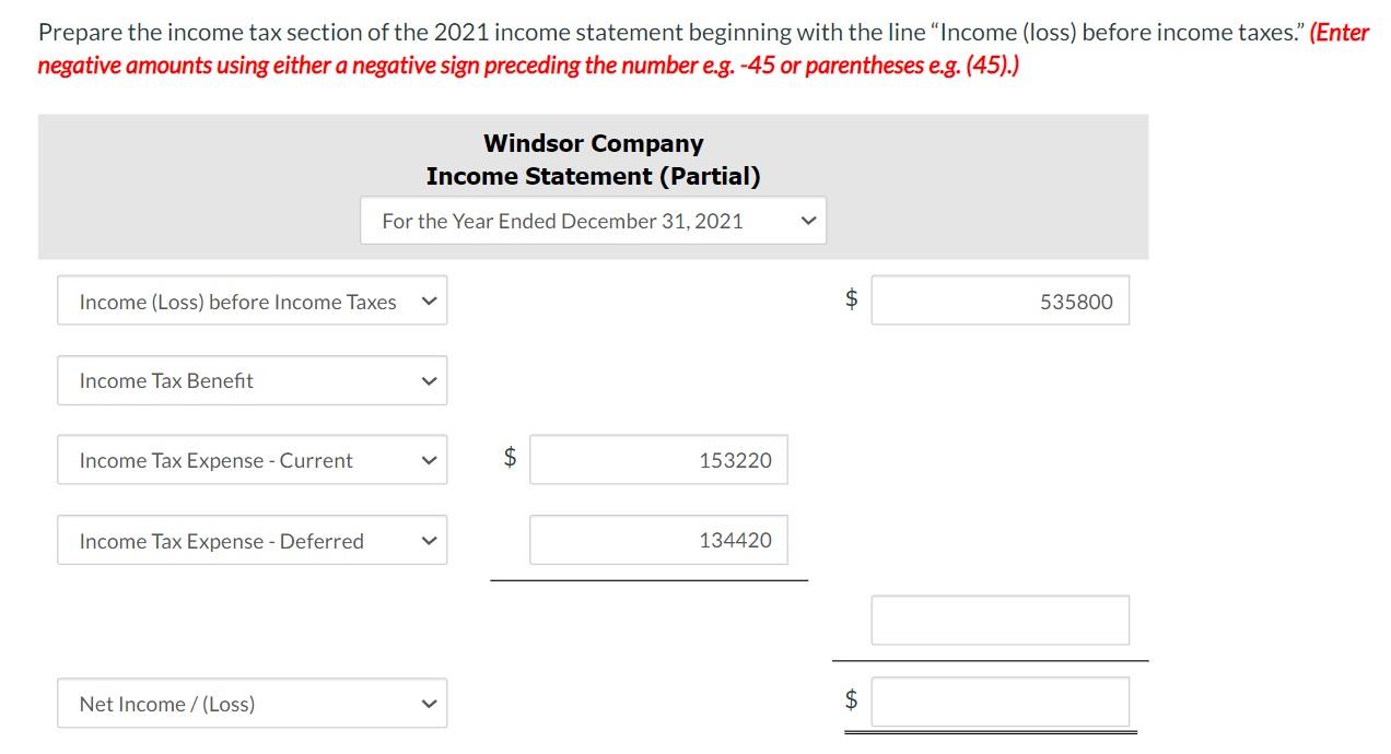 Solved Prepare the income tax section of the 2021 income | Chegg.com