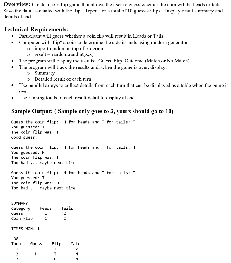 Solved Overview Create a coin flip game that allows the