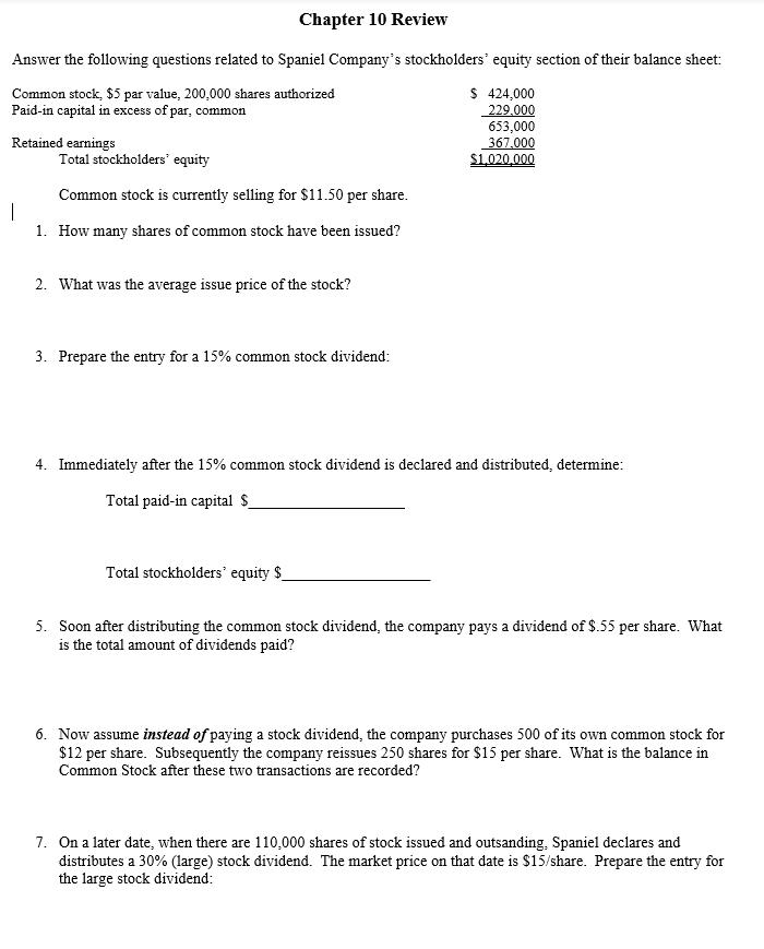 Solved Chapter 10 Review Answer The Following Questions | Chegg.com