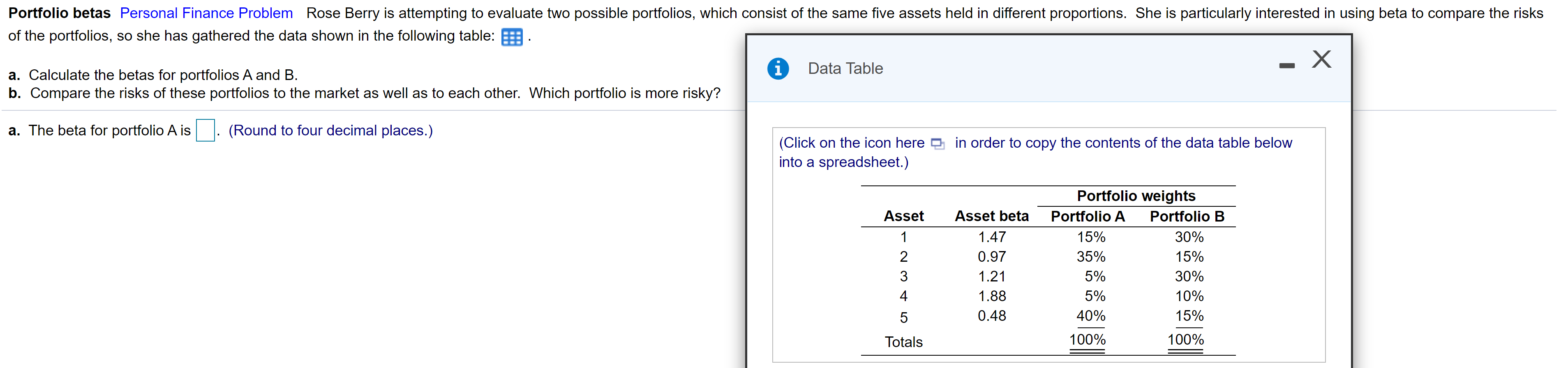 Solved Portfolio Betas Personal Finance Problem Rose Berry | Chegg.com ...