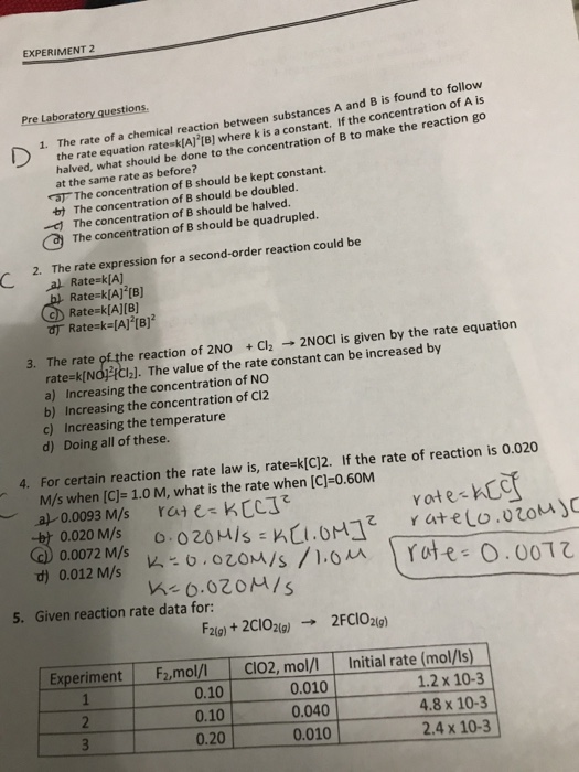 Solved EXPERIMENT 2 reaction between substances A and B is | Chegg.com