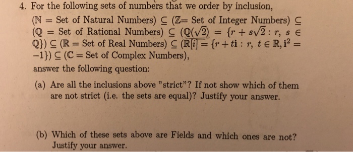 Solved For the following sets of numbers that we order by | Chegg.com