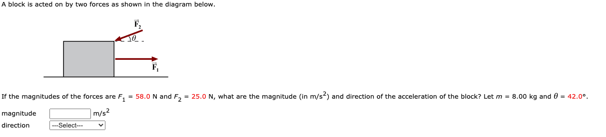 Solved A block is acted on by two forces as shown in the | Chegg.com