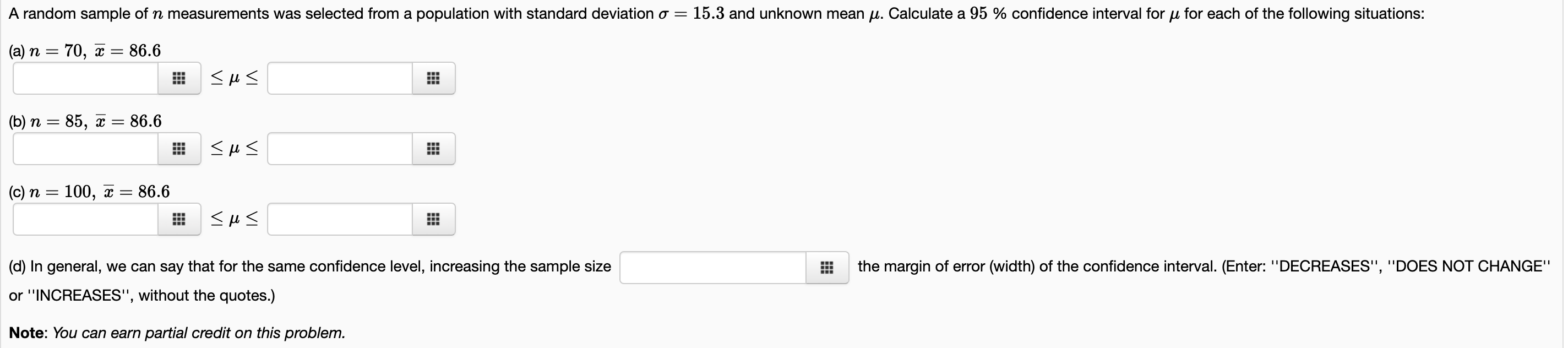 Solved A random sample of n measurements was selected from a | Chegg.com
