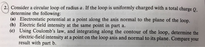 Solved 2. Consider a circular loop of radius a. If the loop | Chegg.com