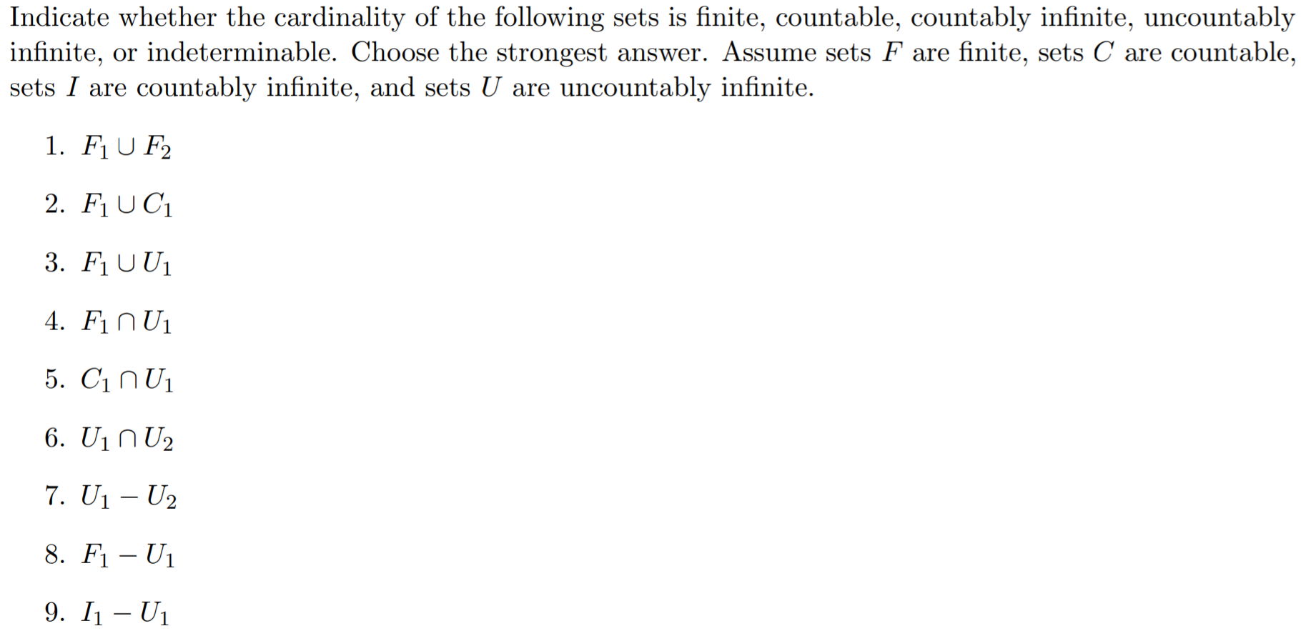 Solved Indicate whether the cardinality of the following | Chegg.com