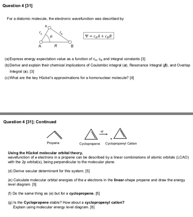 Solved Question 4 [31] For A Diatomic Molecule, The | Chegg.com