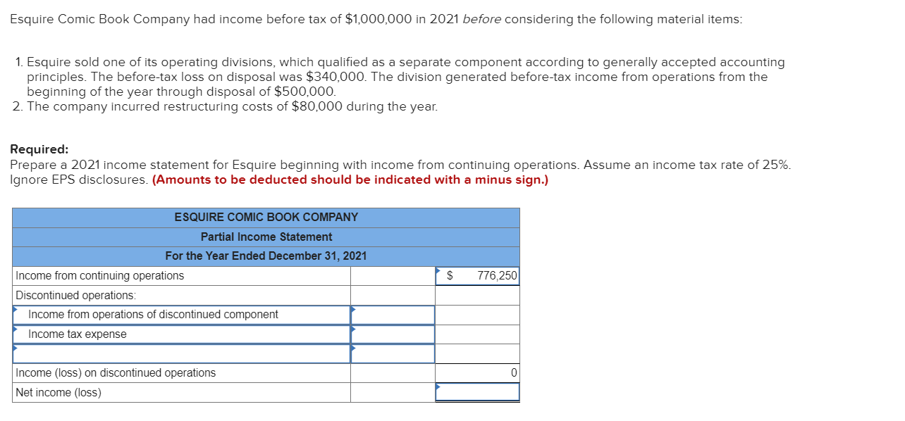 Solved Esquire Comic Book Company had income before tax of | Chegg.com