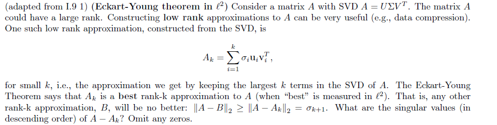 (adapted from I.9 1) (Eckart-Young theorem in (2) | Chegg.com