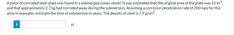 Solved A piece of corroded steel plate was found in a | Chegg.com