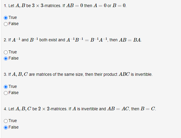 Solved 1. Let A, B Be 3 X 3-matrices. If AB=0 Then A= 0 Or | Chegg.com