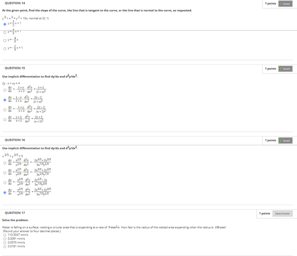 Solved 1 points points Saved QUESTION 14 At the given point, | Chegg.com