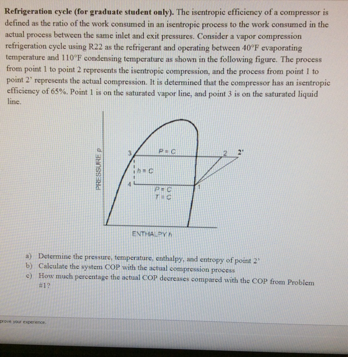 Solved The isentropic efficiency of a compressor is defined
