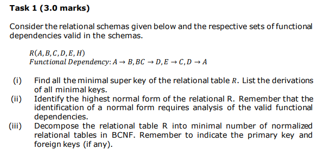 Solved Task 1 (3.0 marks) Consider the relational schemas | Chegg.com