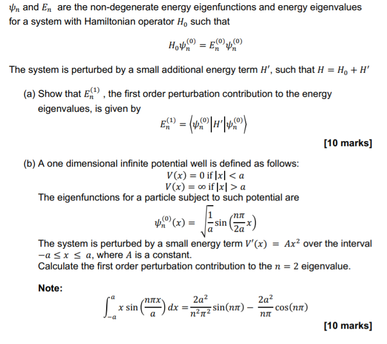 Solved Un and En are the non-degenerate energy | Chegg.com