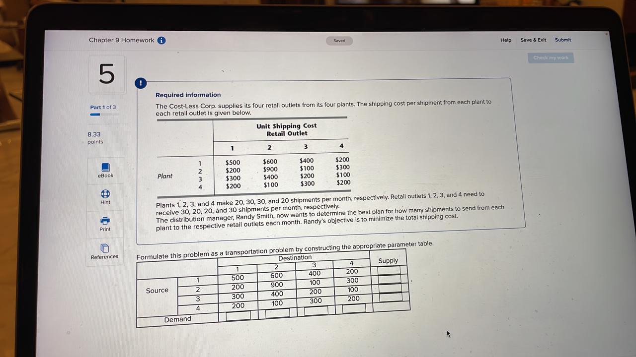 Solved Chapter 9 Homework i 5 Part 1 of 3 8.33 points eBook | Chegg.com