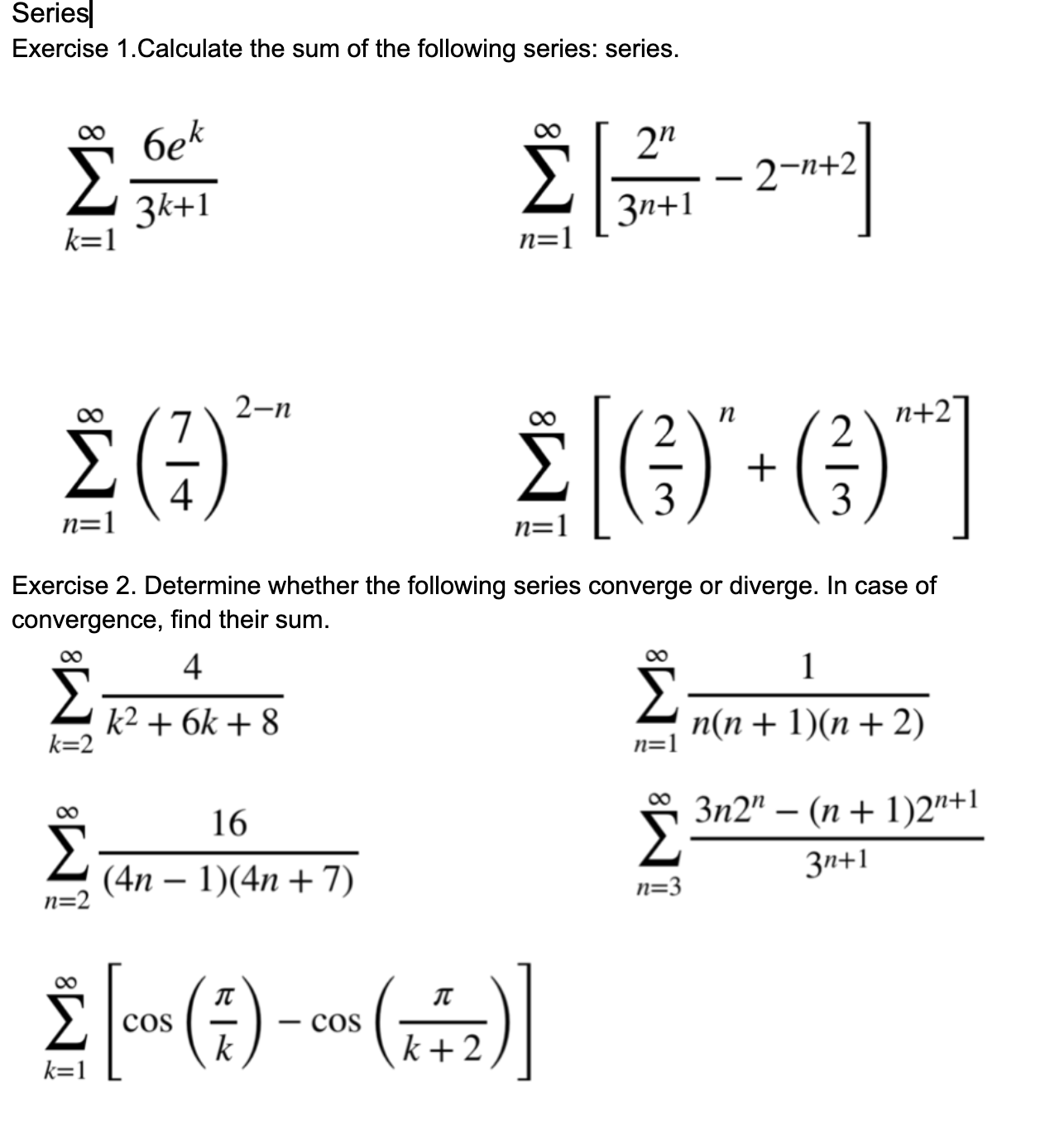 how to calculate a sum of a series