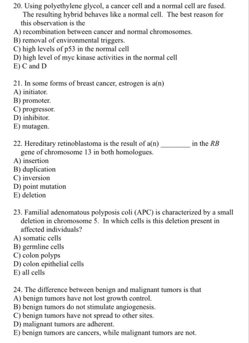 Solved 20. Using polyethylene glycol, a cancer cell and a