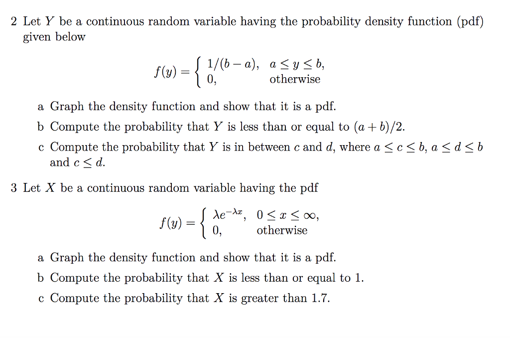 Solved 2 Let Y be a continuous random variable having the | Chegg.com