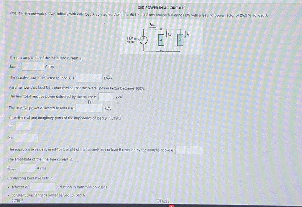 Solved (25) POWER IN AC CIRCUITS Consider the network shown | Chegg.com