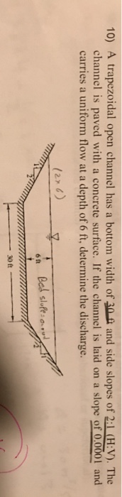Solved 10) A trapezoidal open channel has a bottom width of | Chegg.com
