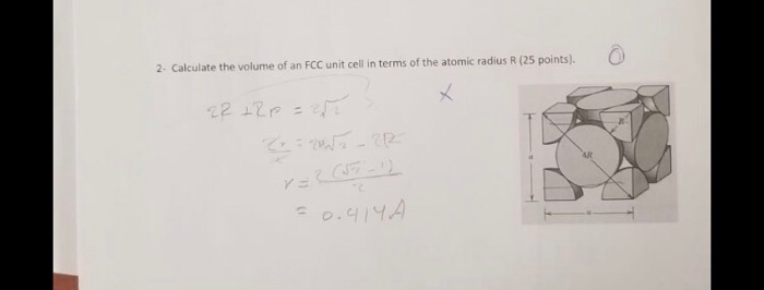 Solved 2- Calculate the volume of an FCC unit cell in terms | Chegg.com
