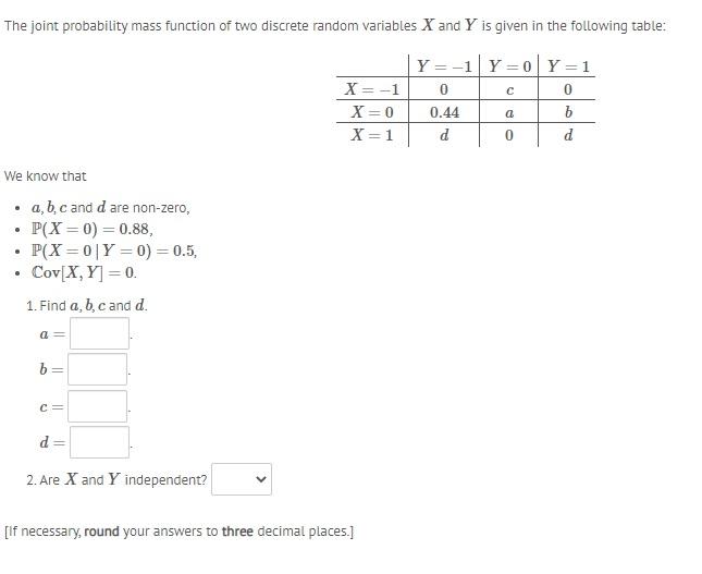 Solved The joint probability mass function of two discrete | Chegg.com