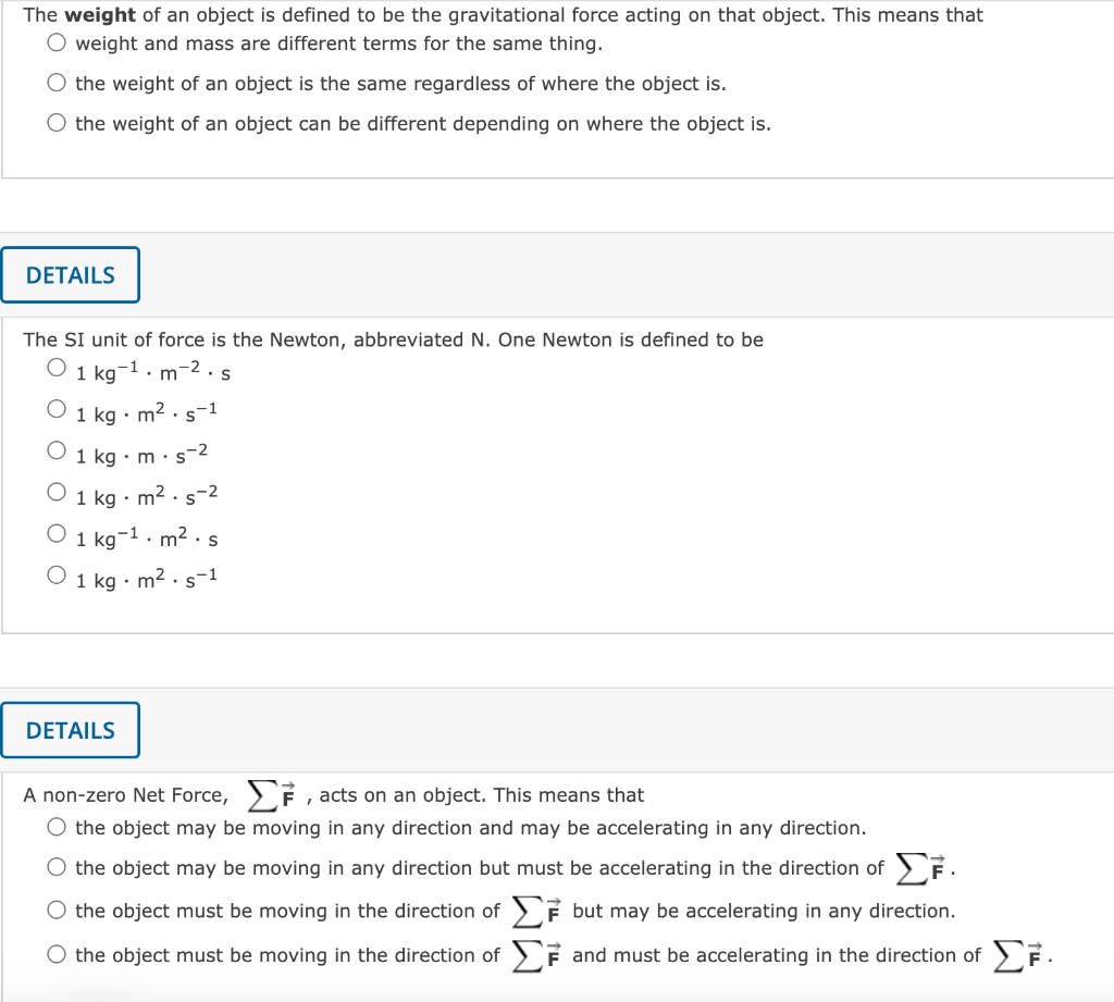 Solved The weight of an object is defined to be the | Chegg.com