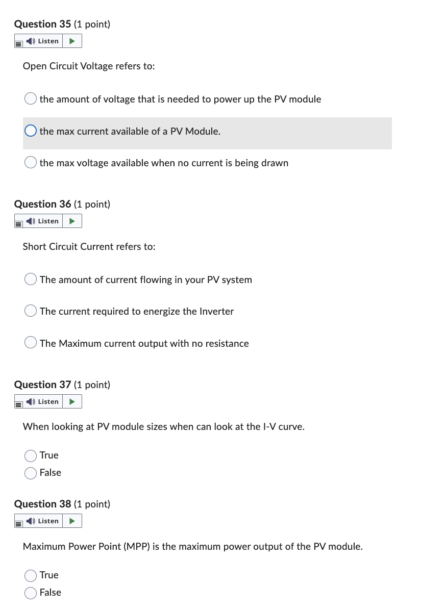 Solved Open Circuit Voltage refers to the amount of voltage