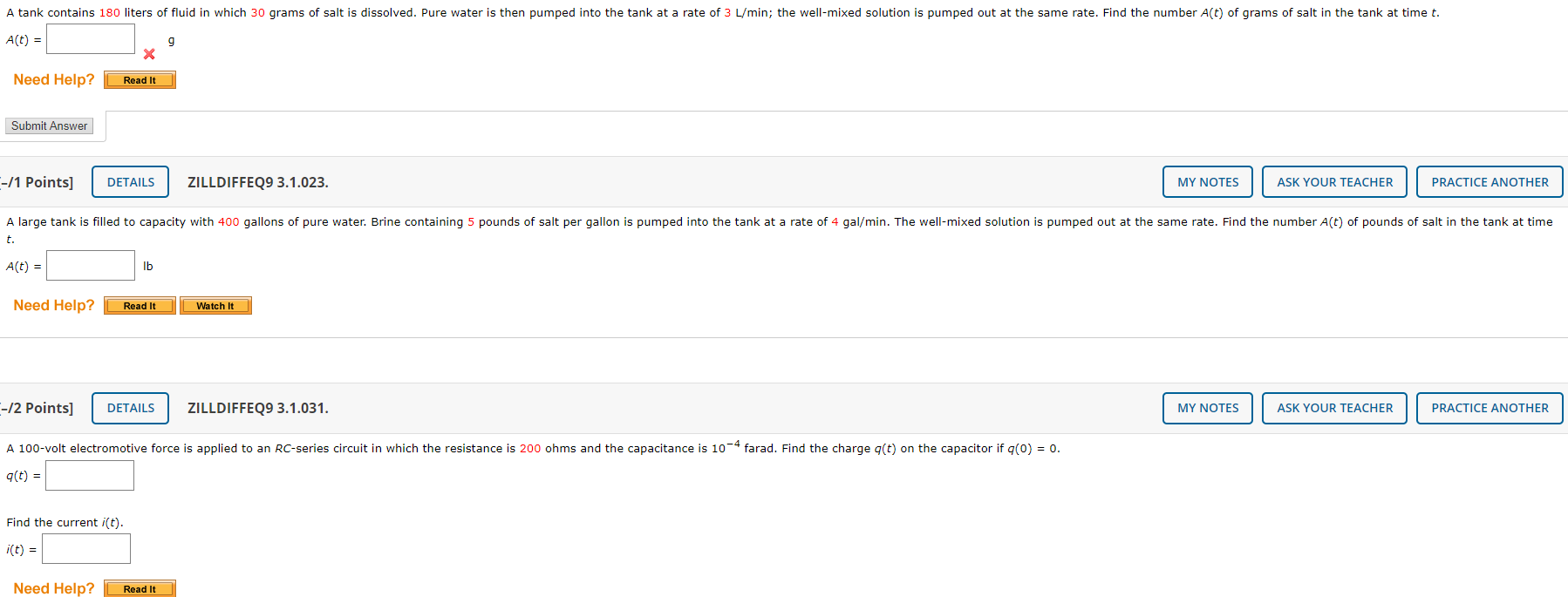 Solved A tank contains 180 liters of fluid in which 30 grams