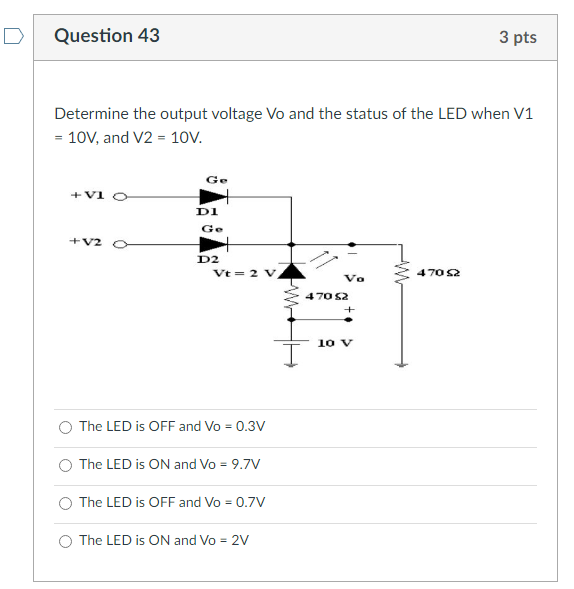 Solved Determine the output voltage Vo and the status of the | Chegg.com