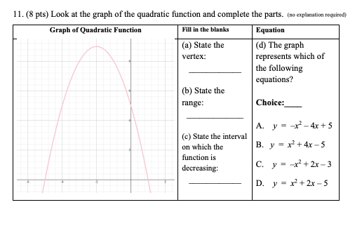 Solved (8 ﻿pts) ﻿Look at the graph of the quadratic function | Chegg.com