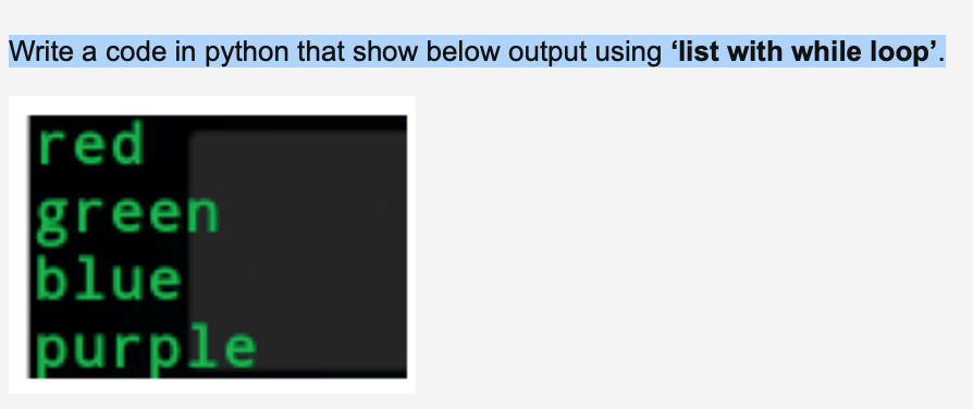 Solved Write a code in python that show below output using | Chegg.com