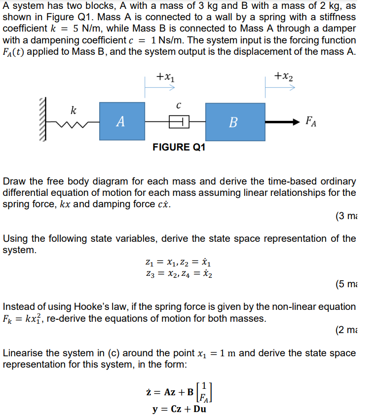 Solved A system has two blocks, A with a mass of 3 kg and B | Chegg.com