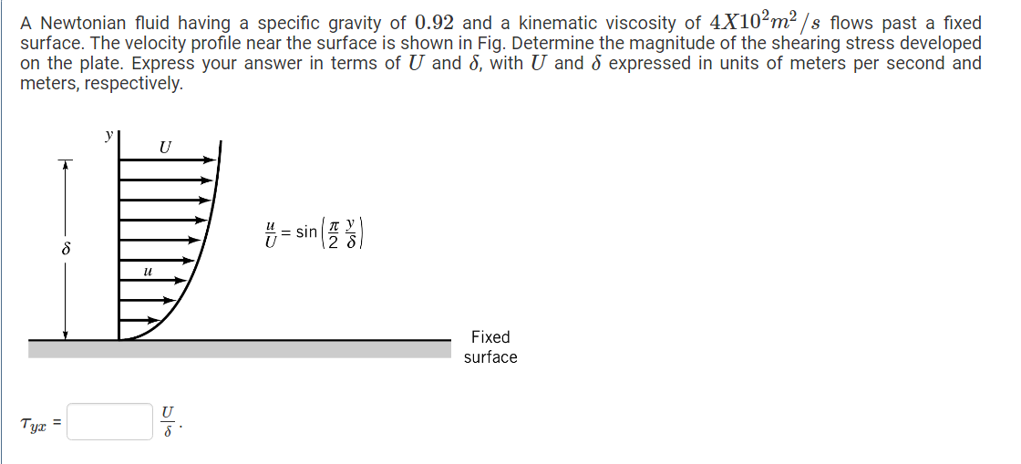 Solved A Newtonian fluid having a specific gravity of 0.92 | Chegg.com