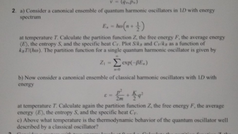 Solved v = (...) 2. a) Consider a canonical ensemble of
