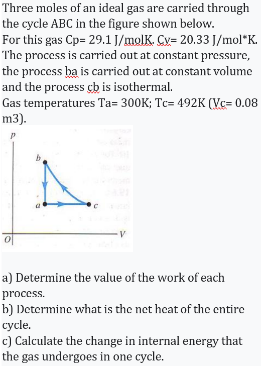 Solved Three moles of an ideal gas are carried through the | Chegg.com