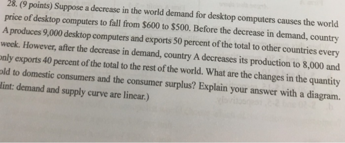 Solved 28. (9 points) Suppose a decrease in the world demand | Chegg.com