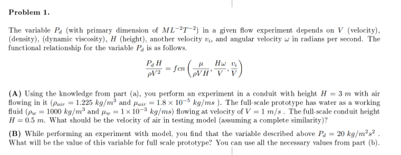 Solved Problem 1. The variable Pd (with primary dimension of | Chegg.com