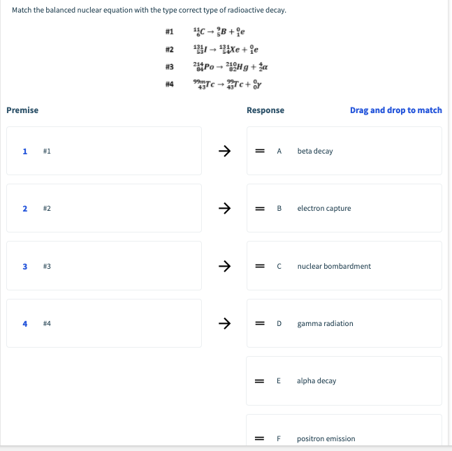 Solved #1 Match the balanced nuclear equation with the type | Chegg.com