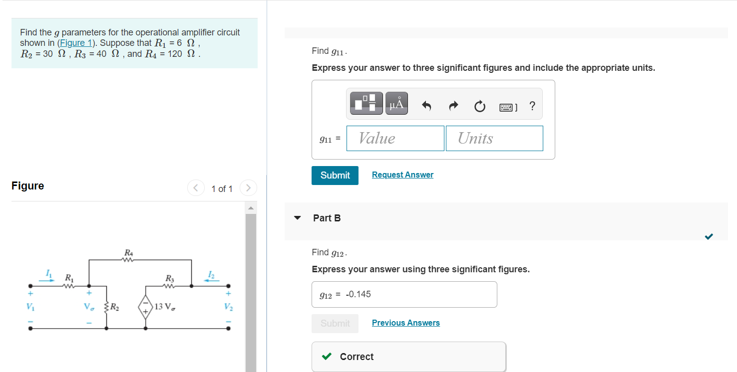 Solved Find the g parameters for the operational amplifier | Chegg.com