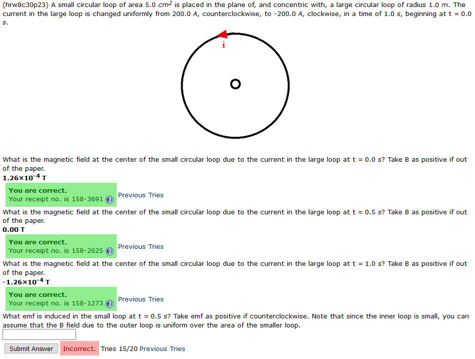 Solved (hrw8c30p23) A small circular loop of area 5.0 cm2 is | Chegg.com