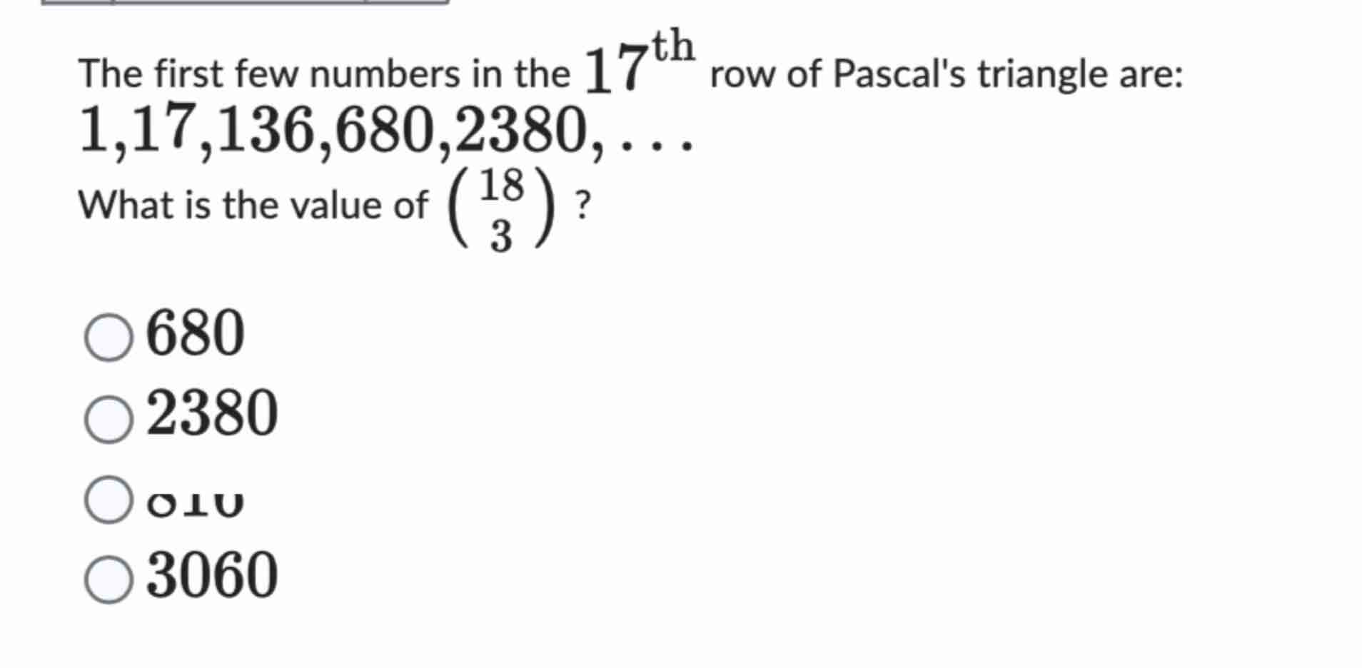 Solved The first few numbers in ﻿the 17th ﻿row of ﻿Pascal's | Chegg.com